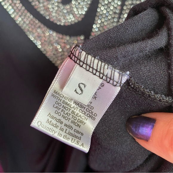 Lauren Moshi Crystal Love Cutout Cold Shoulder Long Sleeve Top Modal Embellished - Picture 9 of 14